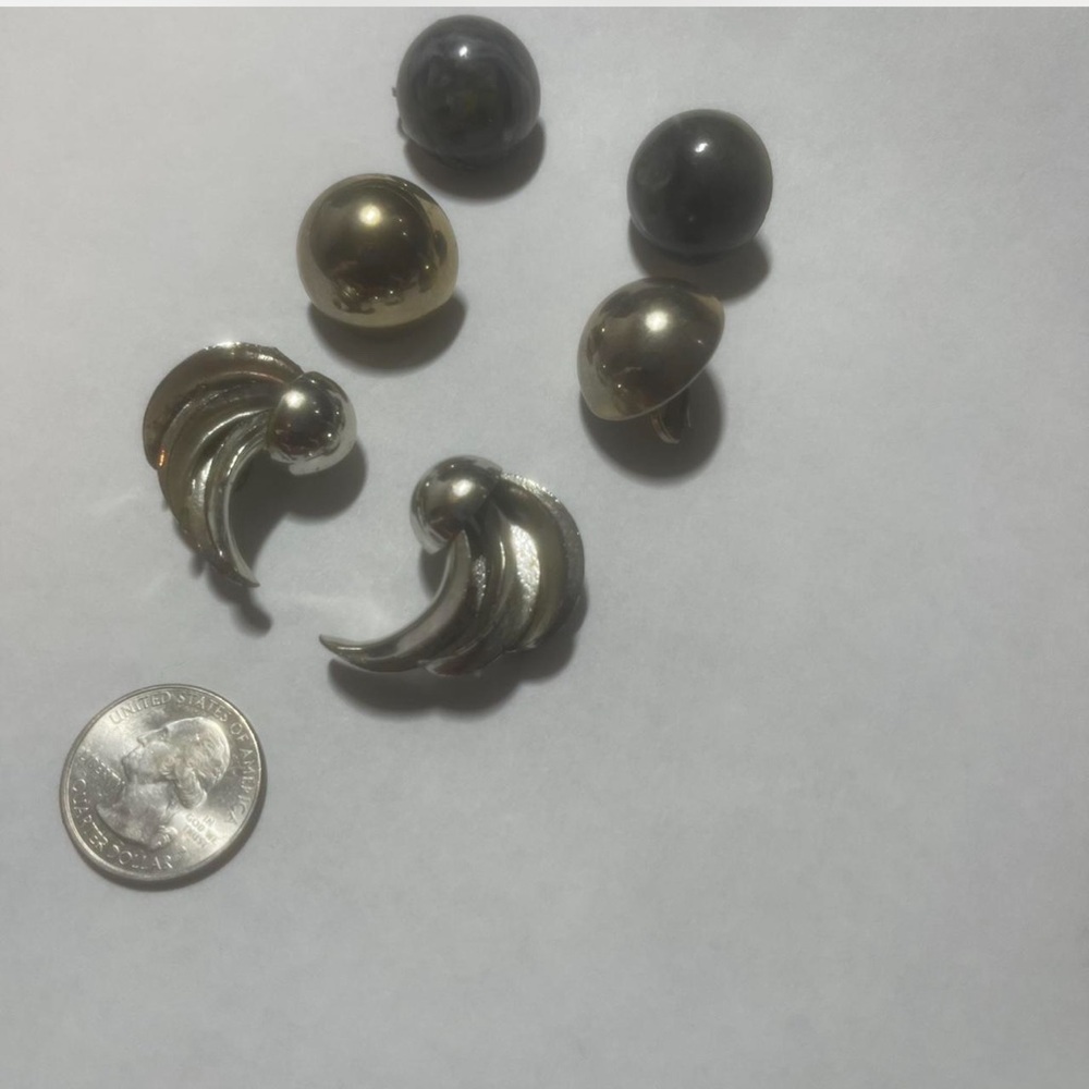 Vintage Silver, Gold and Marble Clip-On Earrings Set